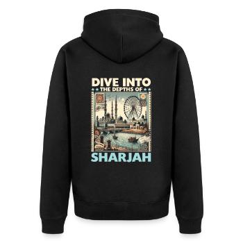 Sharjah Vereinigte Arabische Emirate Reisen Vereinigte Arabische Emirate - Unisex Premium Bio Zip Hoodie - Schwarz - Hinten - Nico (187cm)