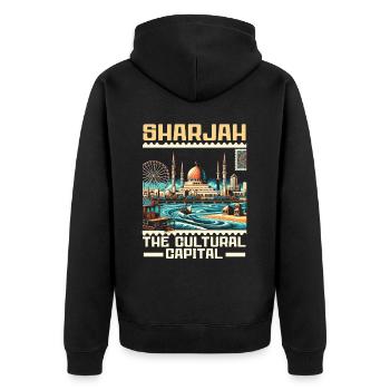 Sharjah Vereinigte Arabische Emirate Reisen Vereinigte Arabische Emirate - Unisex Premium Bio Zip Hoodie - Schwarz - Hinten - Nico (187cm)