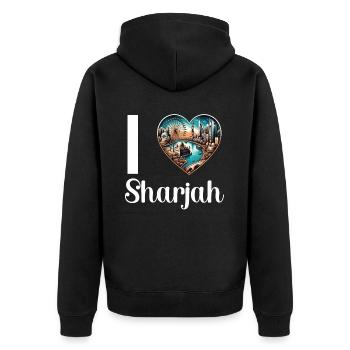 Sharjah Vereinigte Arabische Emirate Reisen Vereinigte Arabische Emirate - Unisex Premium Bio Zip Hoodie - Schwarz - Hinten - Nico (187cm)