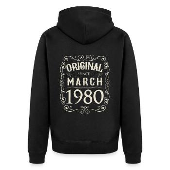 Vintage - Original since März 1980 Geburtstag - Unisex Premium Bio Zip Hoodie - Schwarz - Hinten - Nico (187cm)