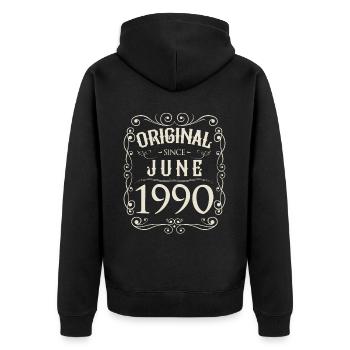Vintage - Original since Juni 1990 Geburtstag - Unisex Premium Bio Zip Hoodie - Schwarz - Hinten - Nico (187cm)