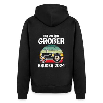 Ich Werde Großer Bruder 2024 - Unisex Premium Bio Zip Hoodie - Schwarz - Hinten - Nico (187cm)