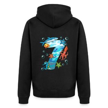 7e anniversaire créatures marines - Veste à capuche bio Premium Unisexe - noir - Dos - Nico (187cm)
