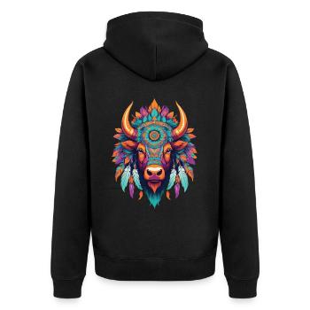 Conception de mandala du Taureau avec des éléments spirituels - Veste à capuche bio Premium Unisexe - noir - Dos - Nico (187cm)