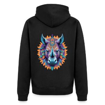 Nashorn Spirituelles Traumfänger Mandala Design - Unisex Premium Bio Zip Hoodie - Schwarz - Hinten - Nico (187cm)