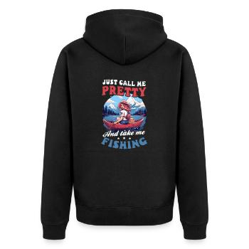 Fischer nennen mich hübsch, nehmen mich mit beim Angeln - Unisex Premium Bio Zip Hoodie - Schwarz - Hinten - Nico (187cm)