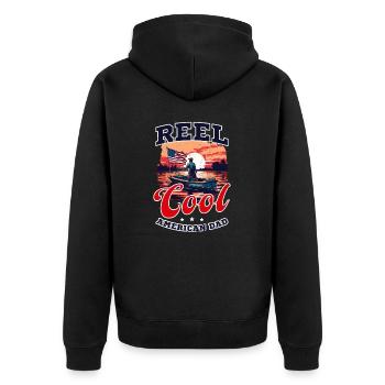 Fischer Cooler amerikanischer Vater - Unisex Premium Bio Zip Hoodie - Schwarz - Hinten - Nico (187cm)