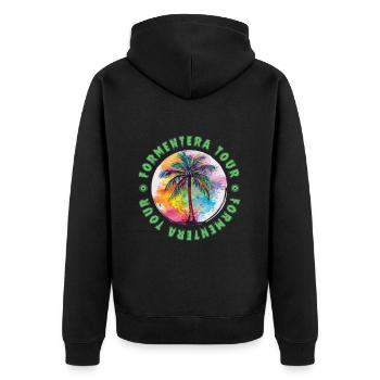Formentera Tour Urlaub Plame Bunt - Unisex Premium Bio Zip Hoodie - Schwarz - Hinten - Nico (187cm)