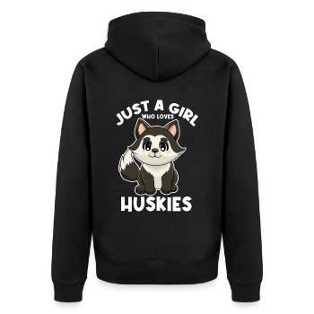 Nur ein Mädchen, das Huskys liebt - Unisex Premium Bio Zip Hoodie - Schwarz - Hinten - Nico (187cm)