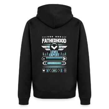 Vatertag Fatherhood Level Expert Papa Gamer Vater - Unisex Premium Bio Zip Hoodie - Schwarz - Hinten - Nico (187cm)