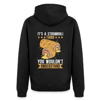 Stromboli Pizza Calzone Strombolis Geschenk - Unisex Premium Bio Zip Hoodie - Schwarz - Hinten - Nico (187cm)