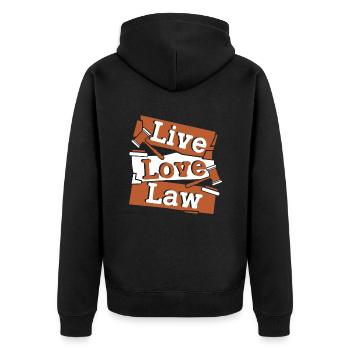 Live Love Law Jurastudium Jurastudenten - Unisex Premium Bio Zip Hoodie - Schwarz - Hinten - Nico (187cm)