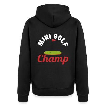 Geschenk für Minigolfspieler - Unisex Premium Bio Zip Hoodie - Schwarz - Hinten - Nico (187cm)