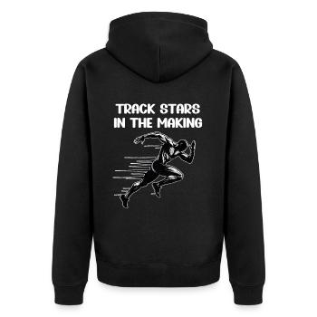 Bahnläufer Sprinter Sprinten 100m Sprinter - Unisex Premium Bio Zip Hoodie - Schwarz - Hinten - Nico (187cm)