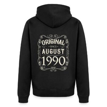 Vintage - Original since August 1990 Geburtstag - Unisex Premium Bio Zip Hoodie - Schwarz - Hinten - Nico (187cm)