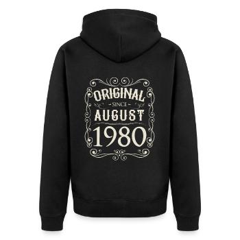 Vintage - Original since August 1980 Geburtstag - Unisex Premium Bio Zip Hoodie - Schwarz - Hinten - Nico (187cm)
