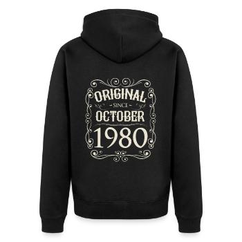 Vintage - Original since Oktober 1980 Geburtstag - Unisex Premium Bio Zip Hoodie - Schwarz - Hinten - Nico (187cm)