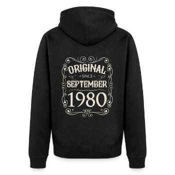 Vintage - Original since September 1980 Geburtstag - Unisex Premium Bio Zip Hoodie - Schwarz - Hinten - Nico (187cm)