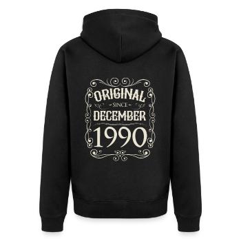 Vintage - Original since Dezember 1990 Geburtstag - Unisex Premium Bio Zip Hoodie - Schwarz - Hinten - Nico (187cm)