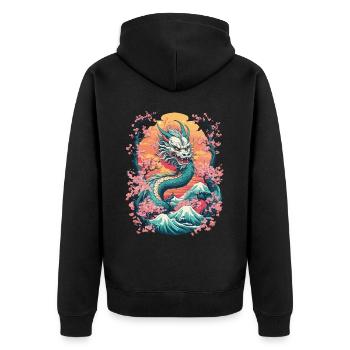 Japanese Dragon Cherry Blossom Aesthetic Design - Unisex Premium Organic Zip Hoodie - black - Back - Nico (187cm)