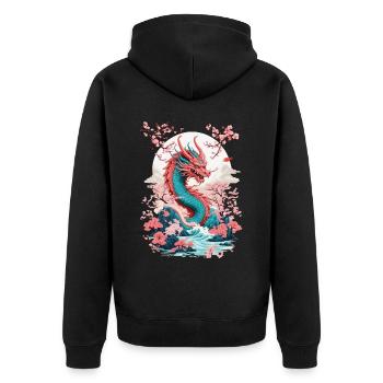 Japanischer Drache Aesthetic Streetwear Design - Unisex Premium Bio Zip Hoodie - Schwarz - Hinten - Nico (187cm)