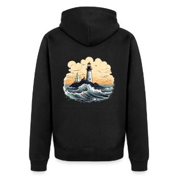 Lighthouse Sea Waves Nautical Seaside Boating - Unisex Premium Bio Zip Hoodie - Schwarz - Hinten - Nico (187cm)