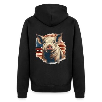 Cute Retro Pig US American Flag Patriotic Farmer - Unisex Premium Bio Zip Hoodie - Schwarz - Hinten - Nico (187cm)