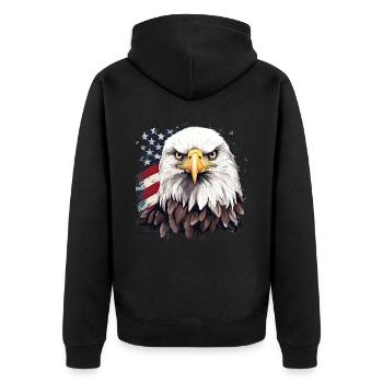 Patriotic Animal Bald Eagle US American Flag - Unisex Premium Bio Zip Hoodie - Schwarz - Hinten - Nico (187cm)