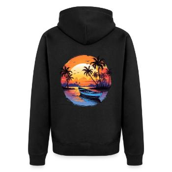 Fishing Boat Sailing Vintage Sunset Summer Pine Tr - Unisex Premium Bio Zip Hoodie - Schwarz - Hinten - Nico (187cm)