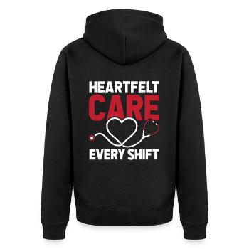 Krankenschwester Herz - Unisex Premium Bio Zip Hoodie - Schwarz - Hinten - Nico (187cm)
