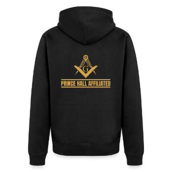 Freimaurer Winkel & Zirkel FREEMASON Prince Hall - Unisex Premium Bio Zip Hoodie - Schwarz - Hinten - Nico (187cm)