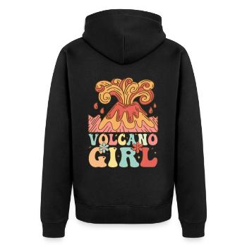 Groovy Volcanoes Weibliche Vulkanliebhaberin Geolo - Unisex Premium Bio Zip Hoodie - Schwarz - Hinten - Nico (187cm)