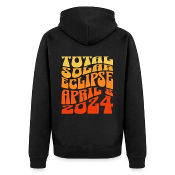 Sonnenfinsternis April 2024 - Unisex Premium Bio Zip Hoodie - Schwarz - Hinten - Nico (187cm)