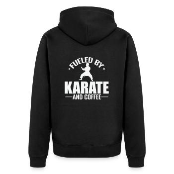 Fueled by Karate and Coffee - Unisex Premium Organic Zip Hoodie - black - Back - Nico (187cm)