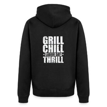 Grill Chill Labor Day Thrill - Unisex Premium Bio Zip Hoodie - Schwarz - Hinten - Nico (187cm)
