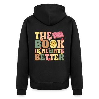 Groovy Book Reader - Unisex Premium Organic Zip Hoodie - black - Back - Nico (187cm)