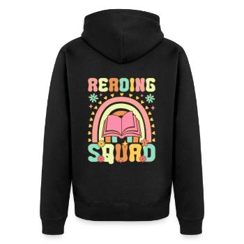 Groovy Book Reader - Unisex Premium Organic Zip Hoodie - black - Back - Nico (187cm)
