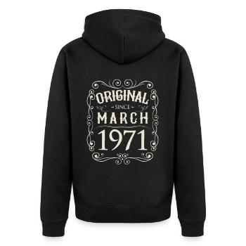 Vintage - Original since März 1971 Geburtstag - Unisex Premium Bio Zip Hoodie - Schwarz - Hinten - Nico (187cm)