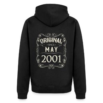 Vintage - Original depuis mai 2001 Anniversaire - Veste à capuche bio Premium Unisexe - noir - Dos - Nico (187cm)