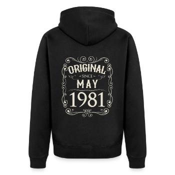 Vintage - Original since Mai 1981 Geburtstag - Unisex Premium Bio Zip Hoodie - Schwarz - Hinten - Nico (187cm)