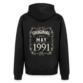 Vintage - Original depuis mai 1991 Anniversaire - Veste à capuche bio Premium Unisexe - noir - Dos - Nico (187cm)