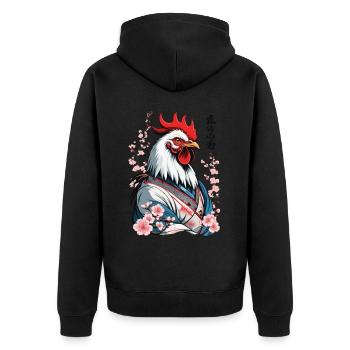 Samurai Bild Retro Design Hahn Kampfkunst - Unisex Premium Bio Zip Hoodie - Schwarz - Hinten - Nico (187cm)