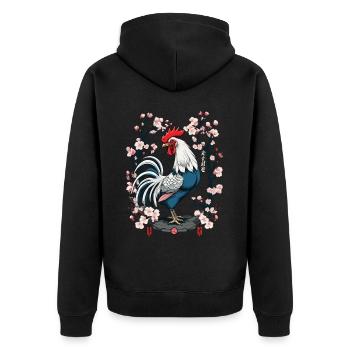 Asian Rooster Cherry Blossoms Aesthetic Design - Unisex Premium Organic Zip Hoodie - black - Back - Nico (187cm)