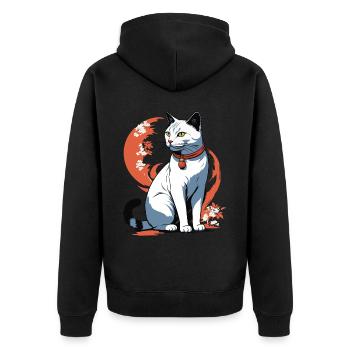 Asiatische Katze Kanji Zeichen Katzen Dame - Unisex Premium Bio Zip Hoodie - Schwarz - Hinten - Nico (187cm)