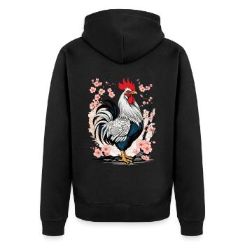 Asian Rooster Aesthetics For Chicken Lovers - Unisex Premium Organic Zip Hoodie - black - Back - Nico (187cm)