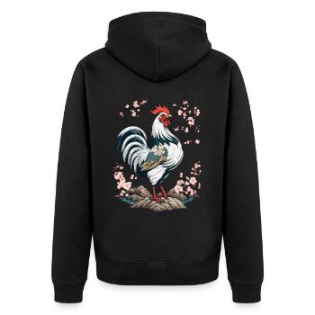 Japanese Rooster Cherry Blossoms Aesthetic Design - Unisex Premium Organic Zip Hoodie - black - Back - Nico (187cm)
