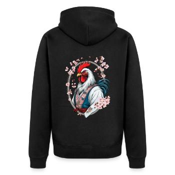 Samurai Bild Hahn Vintage Kampfkunst Ästhetik - Unisex Premium Bio Zip Hoodie - Schwarz - Hinten - Nico (187cm)
