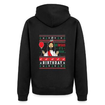 Go Jesus It's Your Birthday - Unisex Premium Bio Zip Hoodie - Schwarz - Hinten - Nico (187cm)