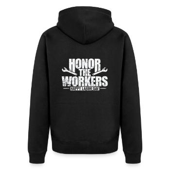 Honor the Workers Happy Labor Day - Unisex Premium Bio Zip Hoodie - Schwarz - Hinten - Nico (187cm)
