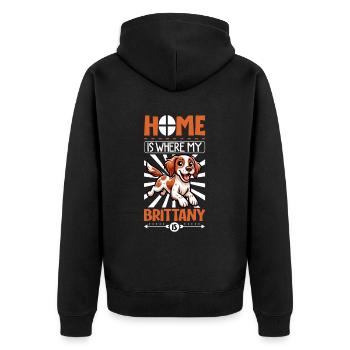 Zuhause - Epagneul Breton - Unisex Premium Bio Zip Hoodie - Schwarz - Hinten - Nico (187cm)